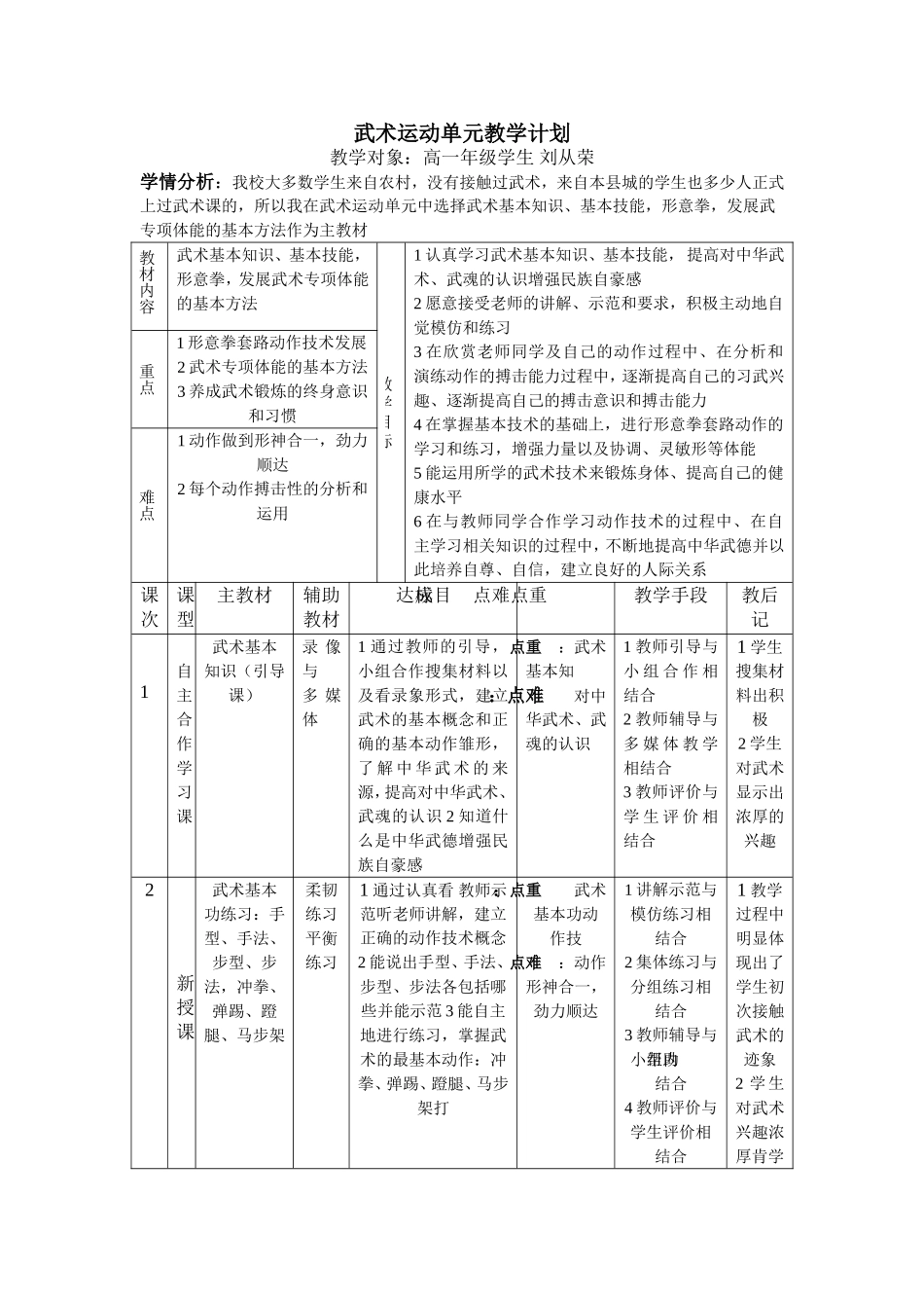 武术运动单元教学计1_第1页