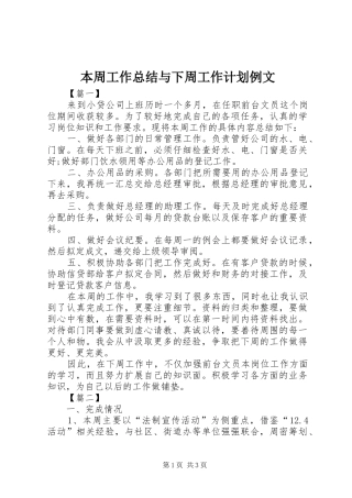 本周工作总结与下周工作计划例文