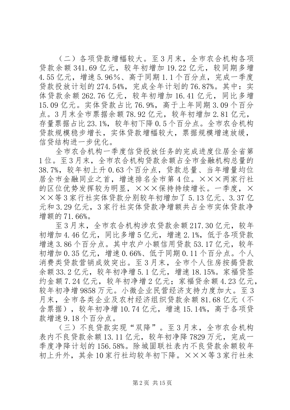 金融机构XX年一季度业务经营分析及二季度业务经营工作安排意见_第2页