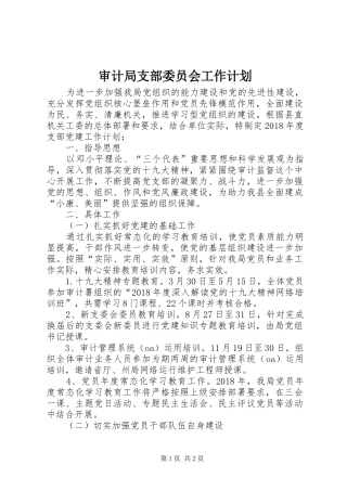 审计局支部委员会工作计划