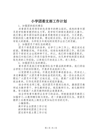 小学团委支部工作计划