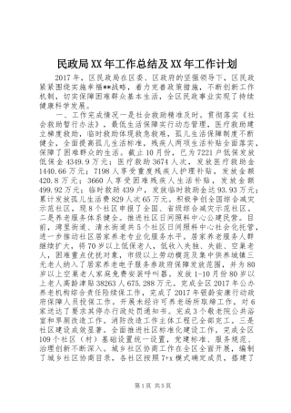 民政局XX年工作总结及XX年工作计划