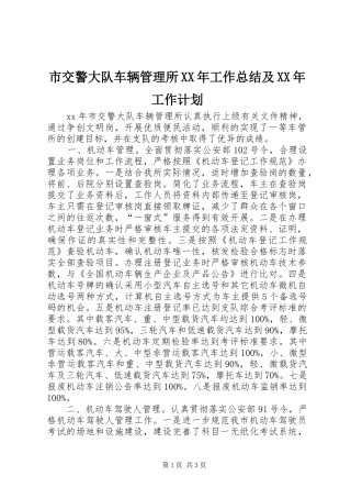 市交警大队车辆管理所XX年工作总结及XX年工作计划