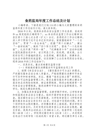 食药监局年度工作总结及计划