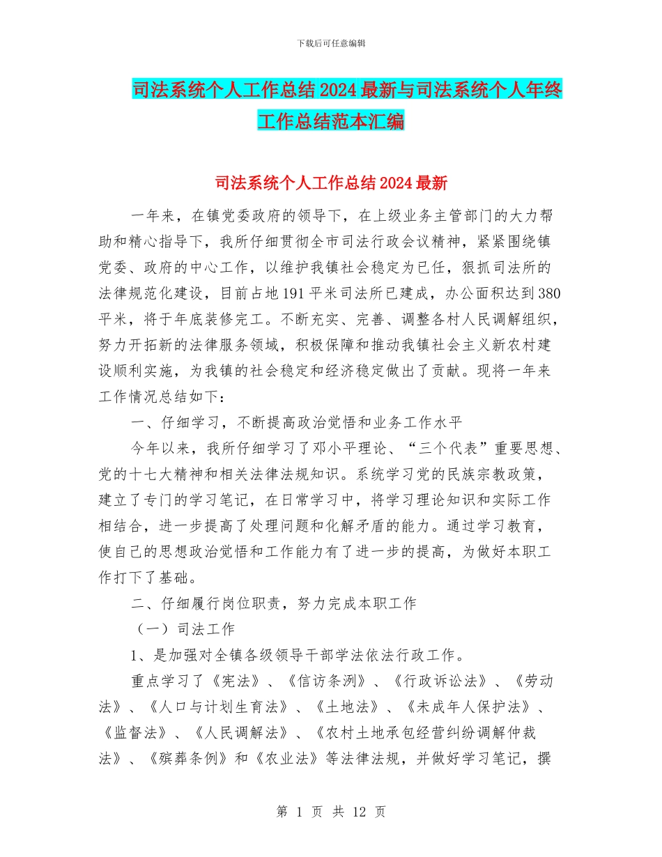 司法系统个人工作总结2024最新与司法系统个人年终工作总结范本汇编_第1页