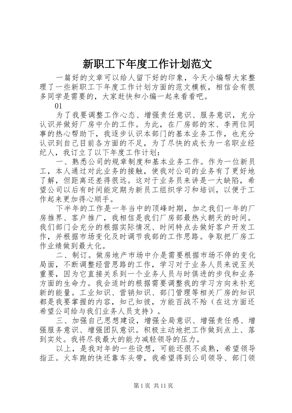 新职工下年度工作计划范文_第1页