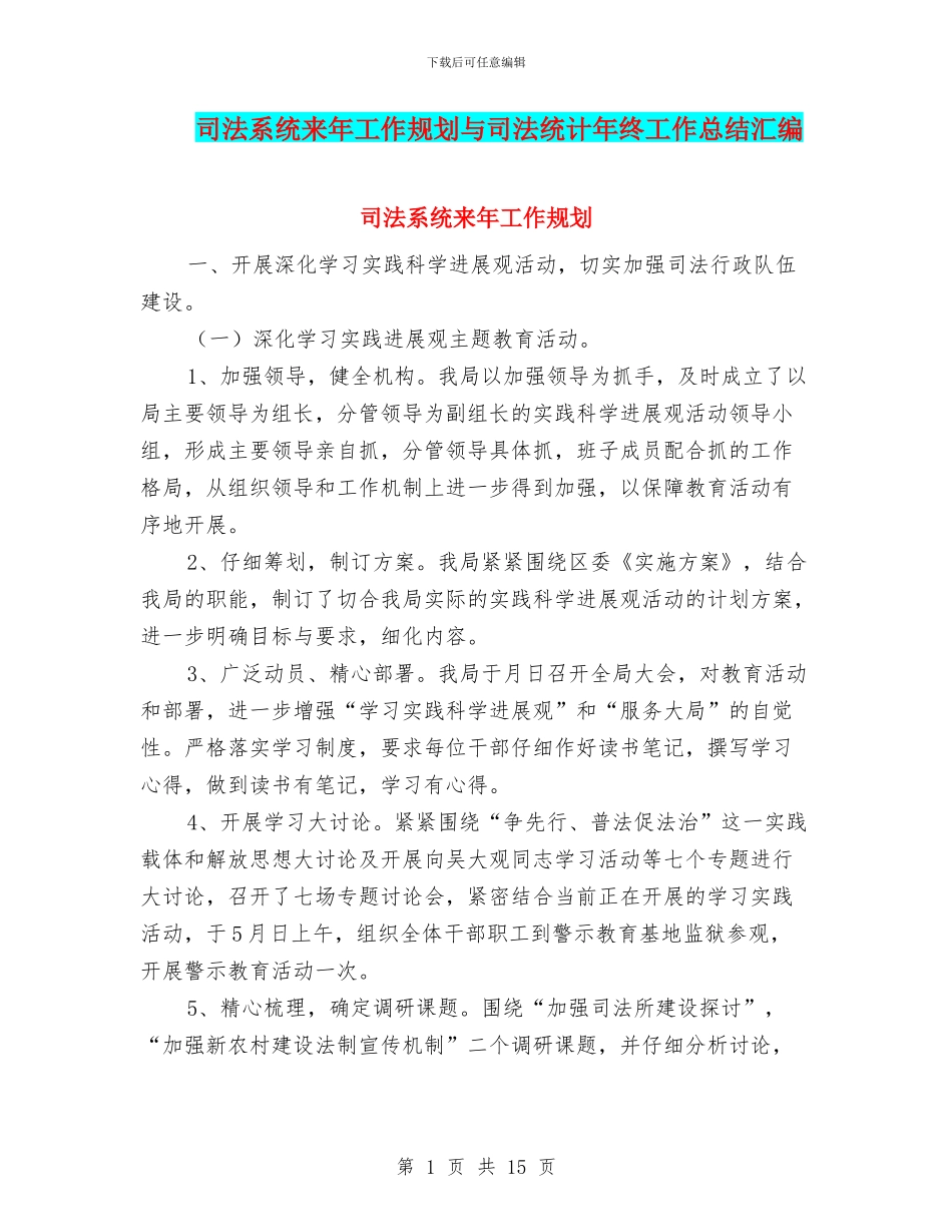 司法系统来年工作规划与司法统计年终工作总结汇编_第1页