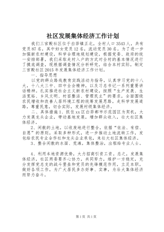 社区发展集体经济工作计划