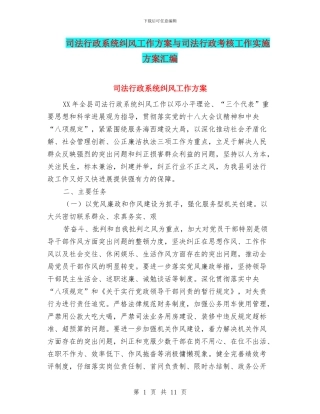 司法行政系统纠风工作方案与司法行政考核工作实施方案汇编