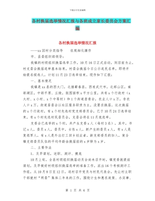 各村换届选举情况汇报与各班成立家长委员会方案汇编