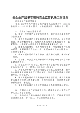 安全生产监督管理局安全监管执法工作计划