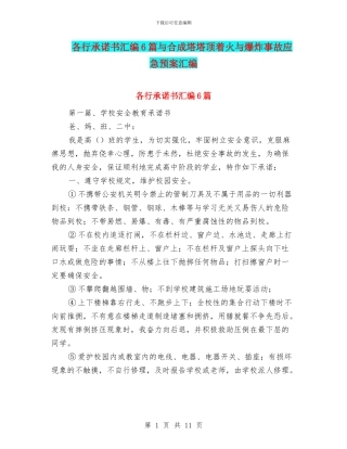 各行承诺书汇编6篇与合成塔塔顶着火与爆炸事故应急预案汇编