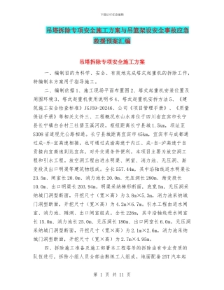 吊塔拆除专项安全施工方案与吊篮架设安全事故应急救援预案汇编
