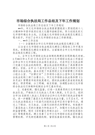 市场综合执法局工作总结及下年工作规划