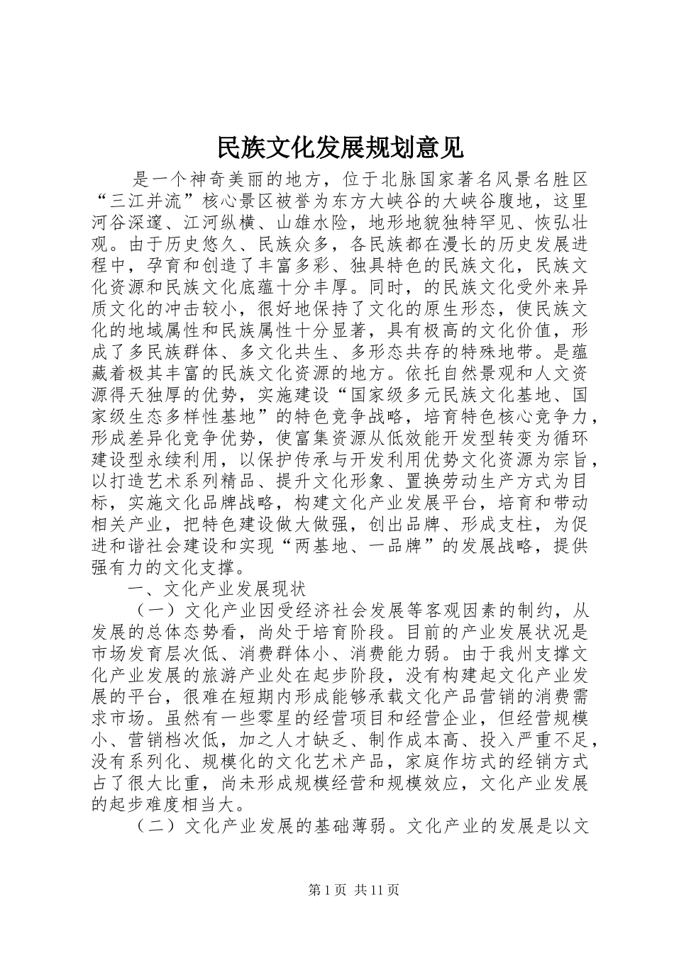 民族文化发展规划意见_第1页
