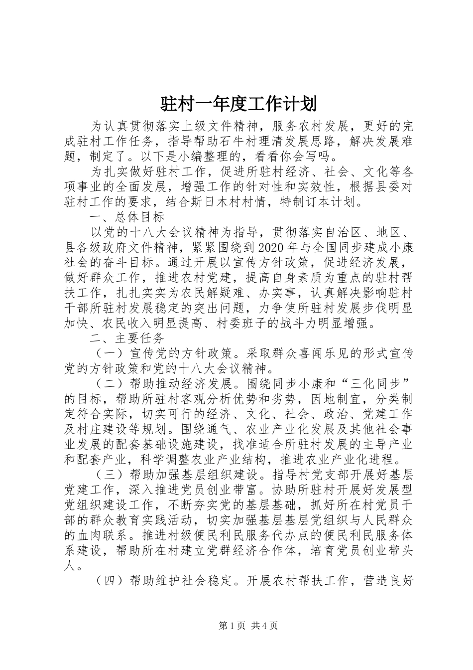 驻村一年度工作计划_第1页
