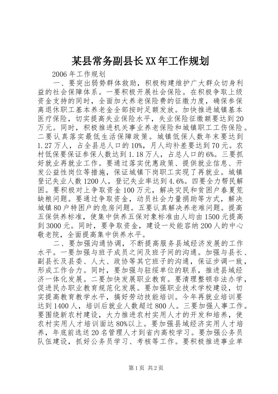 某县常务副县长XX年工作规划_第1页