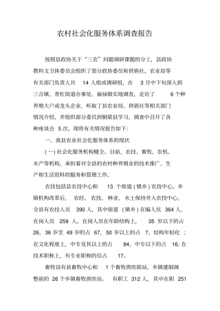 农村社会化服务体系调查报告工作范文