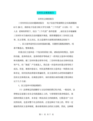 农村社会调查报告【可编辑版】