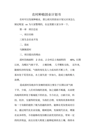 农村种植创业计划书