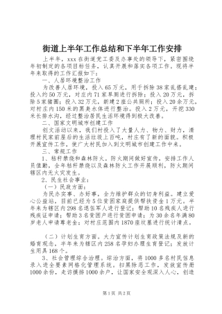 街道上半年工作总结和下半年工作安排