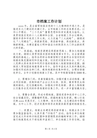 市档案工作计划