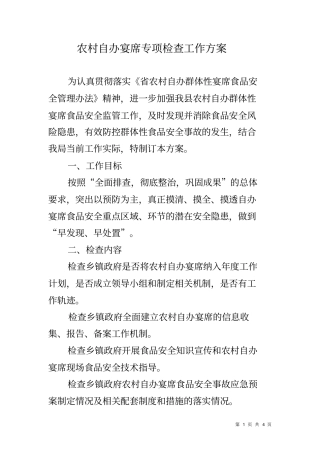 农村自办宴席专项检查工作方案