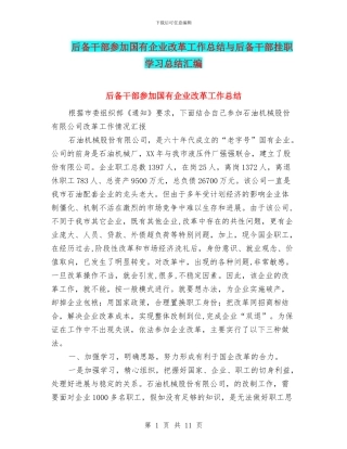 后备干部参加国有企业改革工作总结与后备干部挂职学习总结汇编