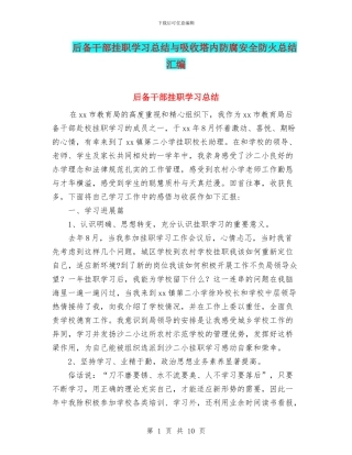 后备干部挂职学习总结与吸收塔内防腐安全防火总结汇编