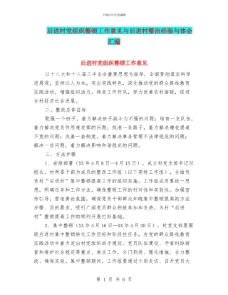 后进村党组织整顿工作意见与后进村整治经验与体会汇编
