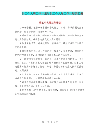 员工个人周工作计划与员工个人周工作计划表汇编