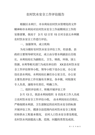 农村饮水安全工作评价报告