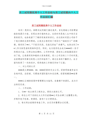 员工试用期优秀个人工作总结与员工试用期内个人工作总结汇编