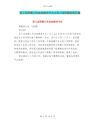 员工试用期工作总结报告开头与员工试用期总结汇编