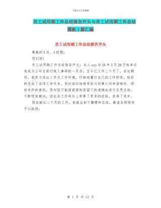 员工试用期工作总结报告开头与员工试用期工作总结模板3篇汇编