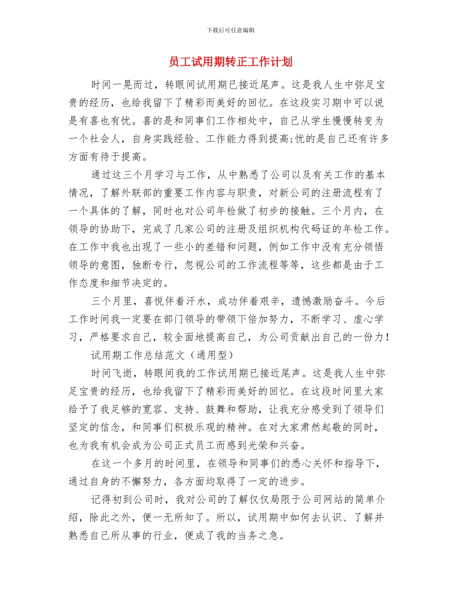 员工试用期新年工作计划例文与员工试用期转正工作计划汇编_第2页