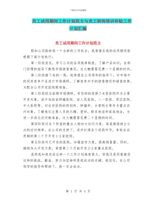 员工试用期间工作计划范文与员工转岗培训补贴工作计划汇编