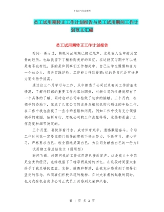 员工试用期转正工作计划报告与员工试用期间工作计划范文汇编