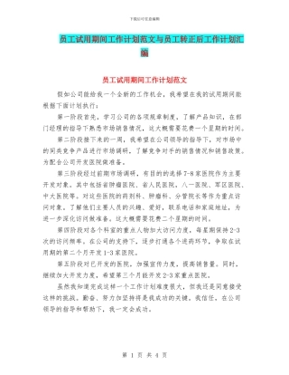 员工试用期间工作计划范文与员工转正后工作计划汇编