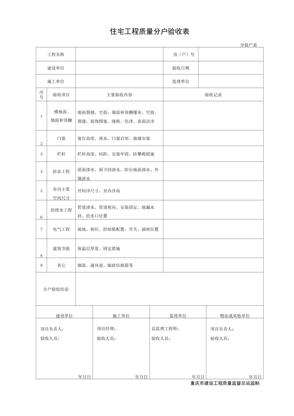 住宅工程质量分户验收表、分户验收记录表_第1页