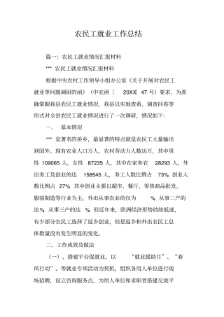 农民工就业工作总结