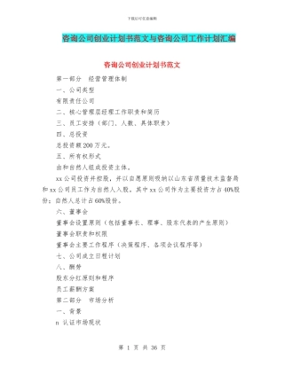 咨询公司创业计划书范文与咨询公司工作计划汇编