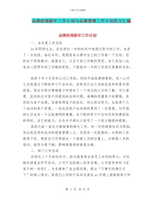 品牌经理新年工作计划与品牌营销工作计划范文汇编