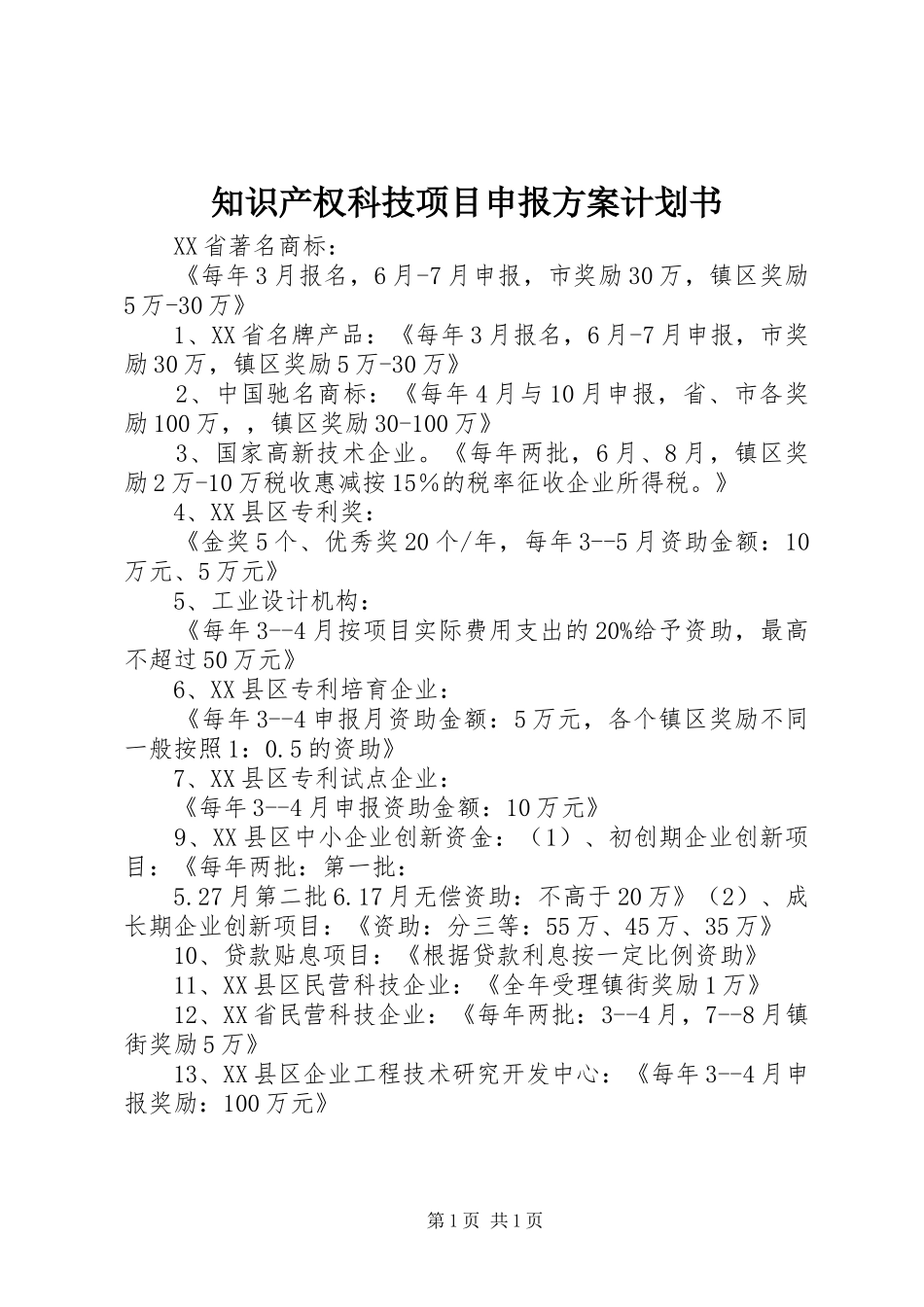 知识产权科技项目申报方案计划书_1_第1页