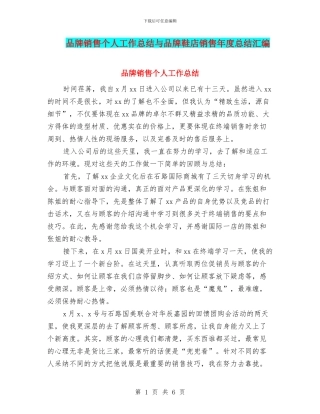 品牌销售个人工作总结与品牌鞋店销售年度总结汇编