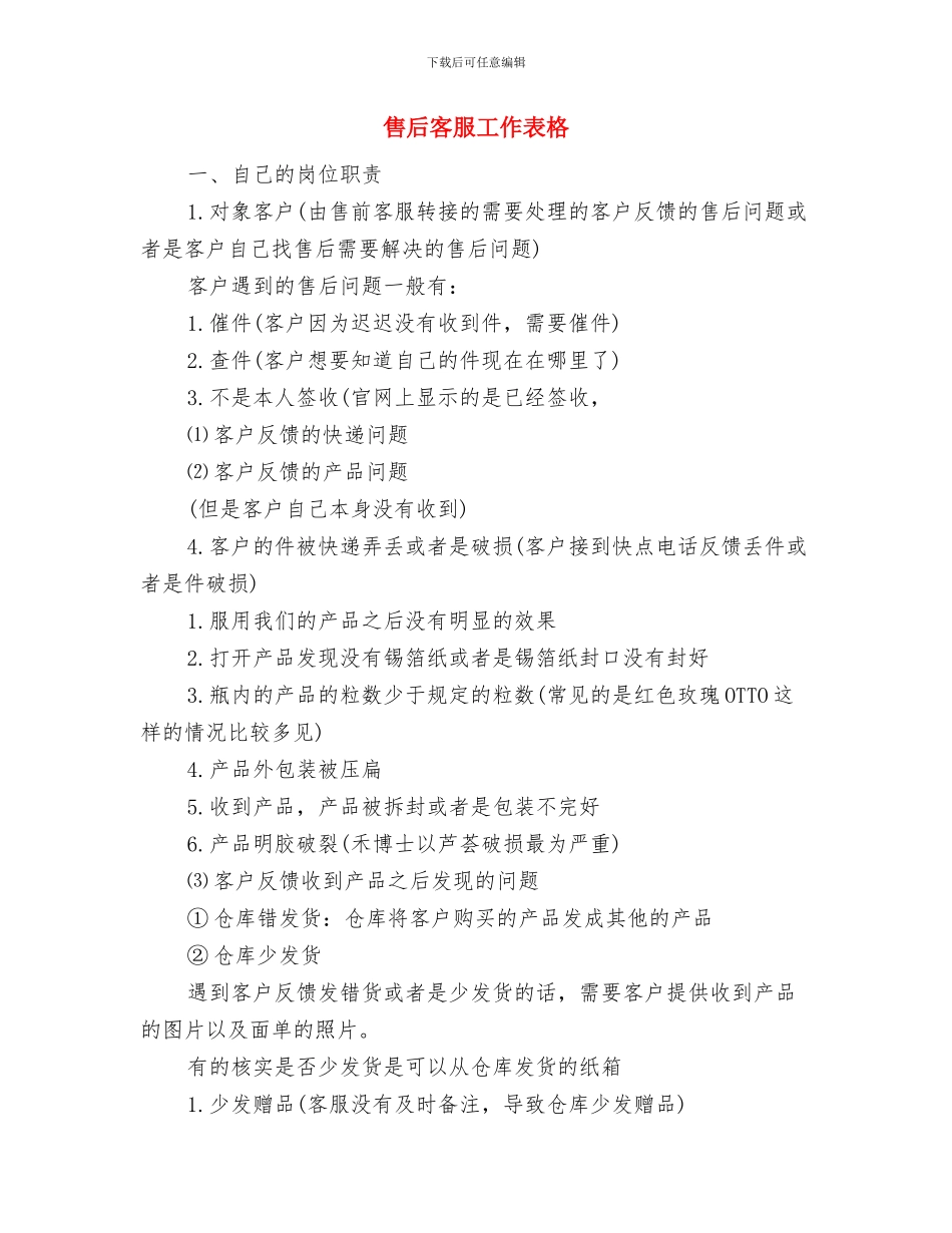 售后客服个人工作思路范文与售后客服工作表格汇编_第3页