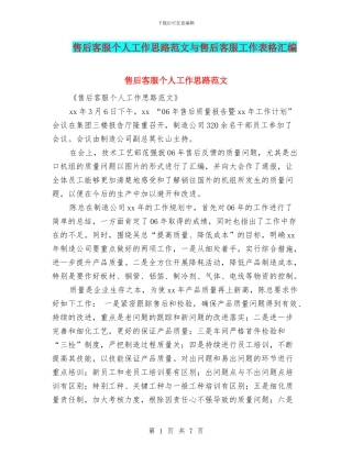 售后客服个人工作思路范文与售后客服工作表格汇编