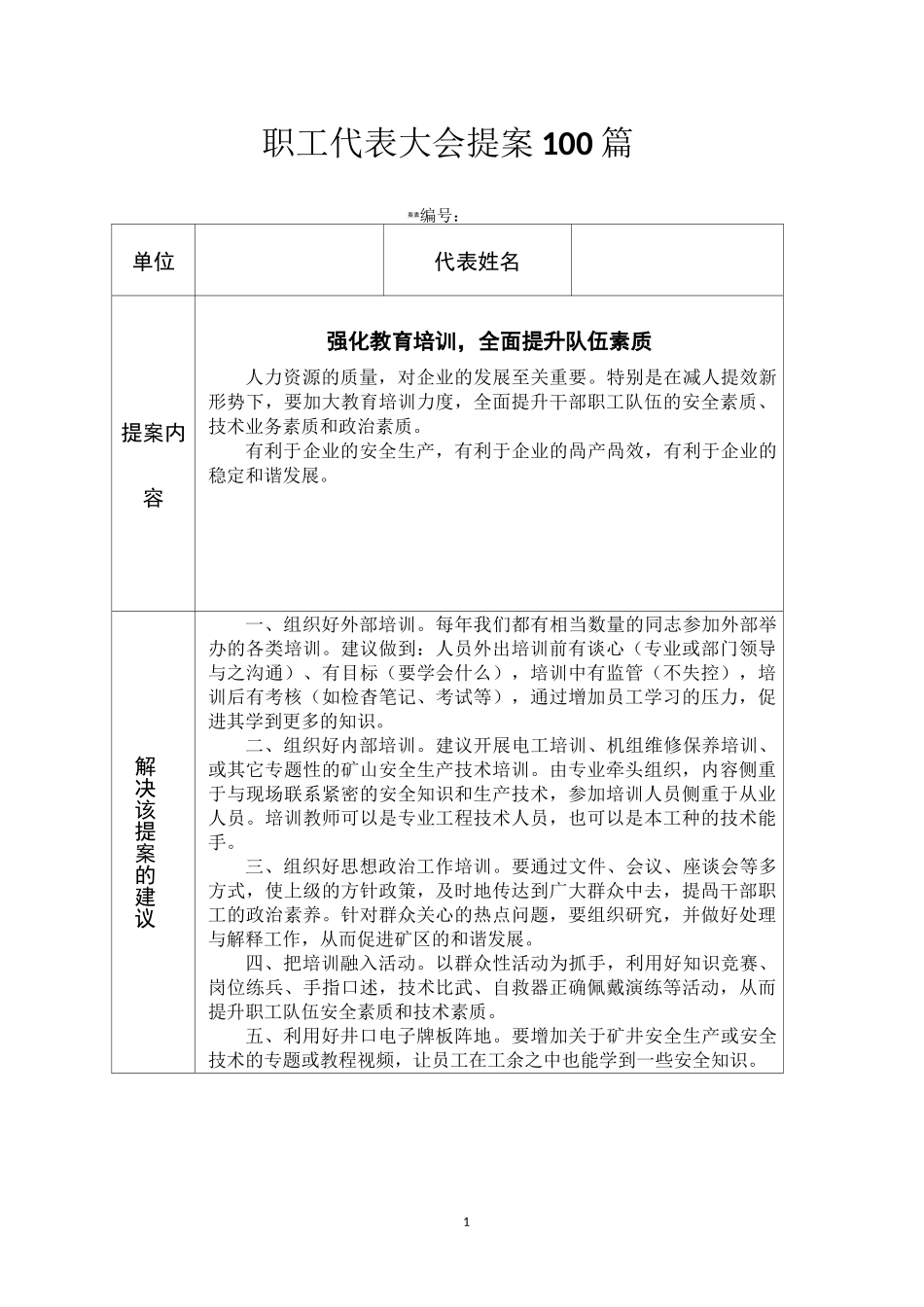 职工代表大会提案100篇_第1页