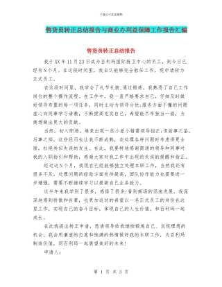 售货员转正总结报告与商业办利益保障工作报告汇编