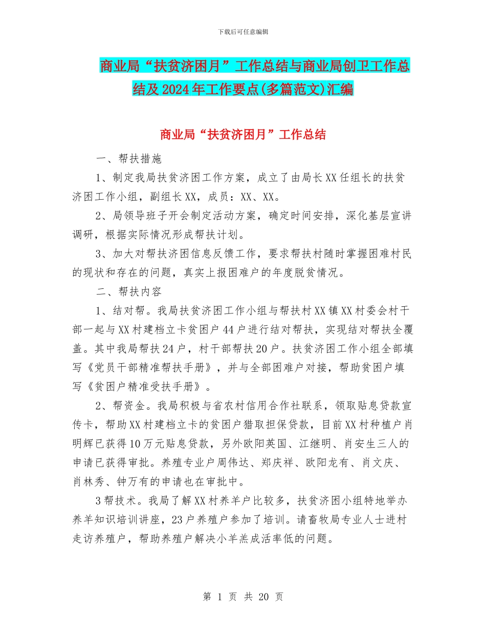 商业局“扶贫济困月”工作总结与商业局创卫工作总结及2024年工作要点汇编_第1页